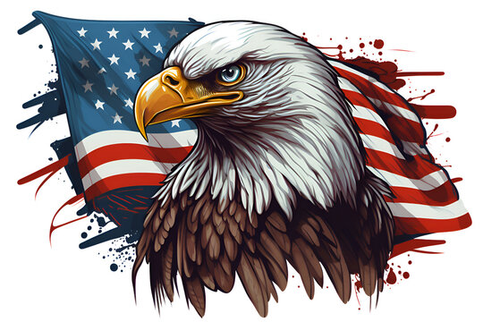 Eagle on the background of the American flag, Generative AI