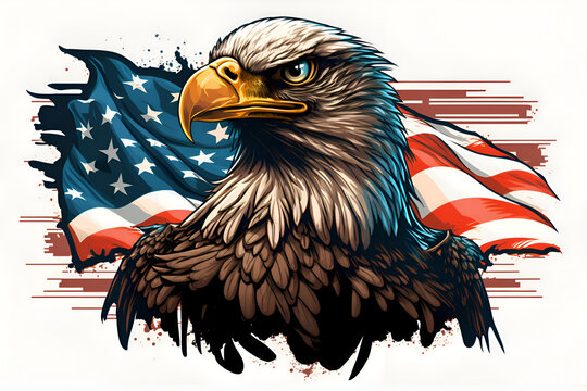 Eagle on the background of the American flag, Generative AI 3