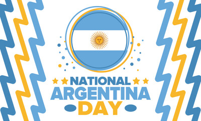 Argentina National Day. Happy holiday. Independence and freedom day. Celebrate annual. Argentina flag. Patriotic argentine design. Poster, card, banner, template, background. Vector illustration