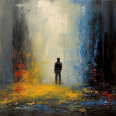 Obraz premium person walking in the forest