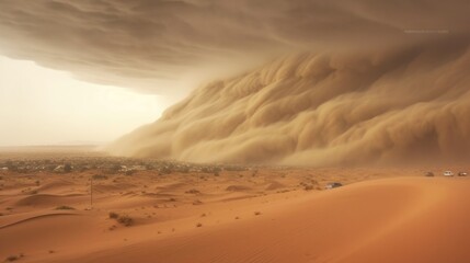 Fototapeta na wymiar Sandstorm rolls across desert landscape. Generative AI