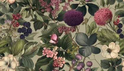 Schilderijen op glas Geschilderde Bloemen Bright floral abstract print. Artistic seamless pattern. Fashionable template for design  © Eli Berr