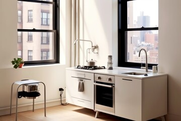 tiny minimalist kitchen stove with sink small appartement
