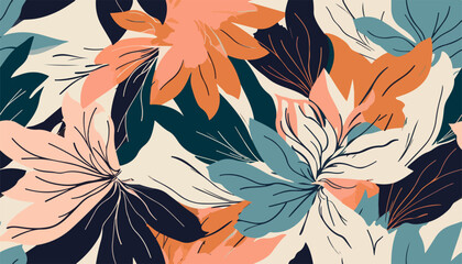 Hand drawn contemporary floral print. Creative colorful seamless pattern. Fashionable template for design