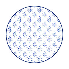 Porcelain plate with traditional blue on white design in Asian style. design pattern for background, plate, dish, bowl, lid, tray, salver, vector illustration art embroidery. grass splash plate.