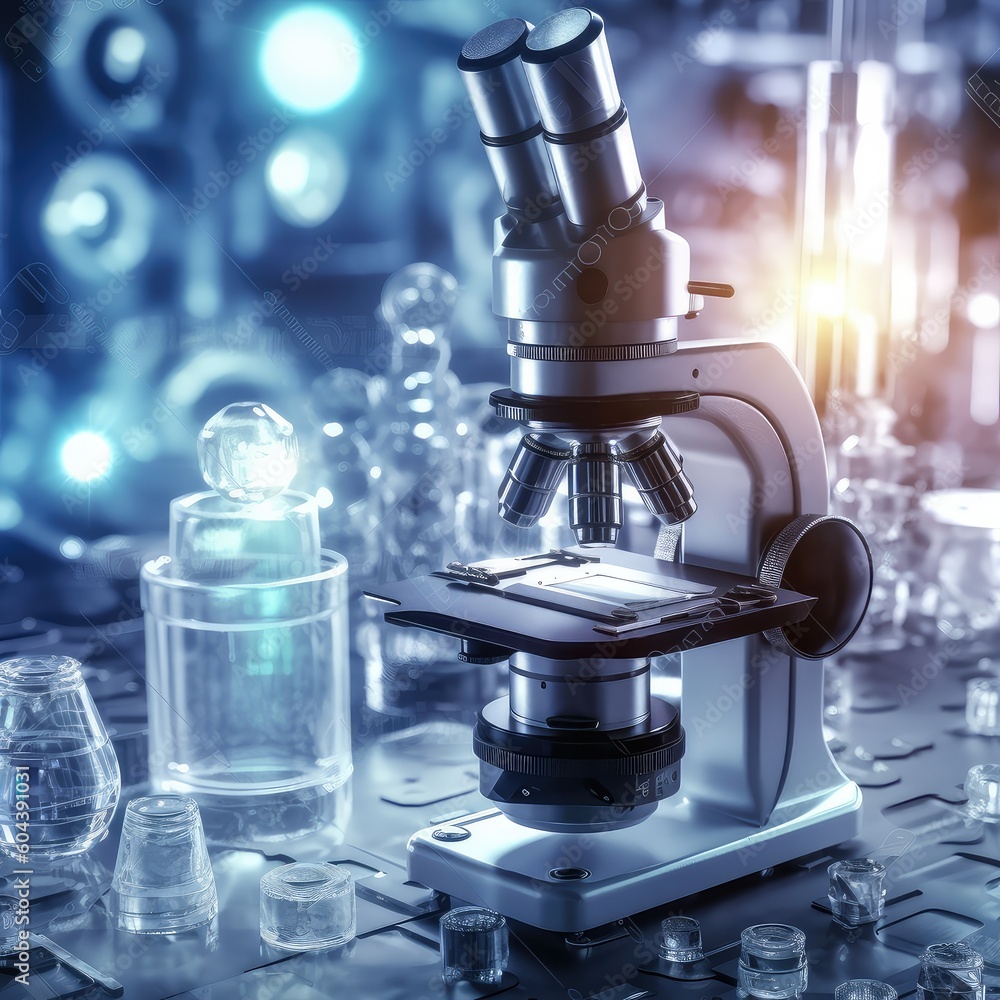 Aufkleber microscope with lab, science laboratory research and development concept,ai generated.