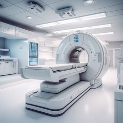 MRI Scanner or Magnetic resonance imaging scanner machine in Hospital,Technologically Advanced and Functional Mediсal Equipment,AI generated. - obrazy, fototapety, plakaty