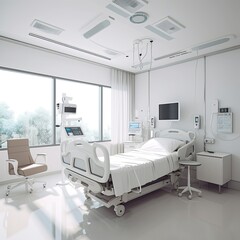 Modern Hospital Room,Interior of a modern luxury hospital room,AI generated.