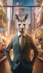 Kangaroo dressed in a suit like a businessman (generative AI)