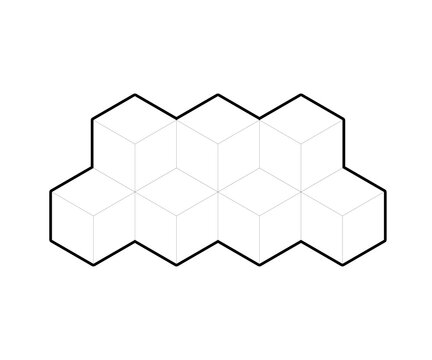 4 dimensional line square grid pattern, three-dimensional cube shape