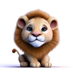 Lion Cub in Cute 3D Render, Generative AI