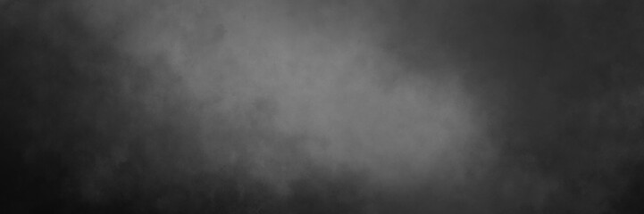 Obraz na płótnie Canvas Black background, cloudy smoke or fog border with white center spotlight, abstract elegant dark black background with textured smoke design