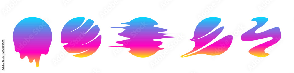 Poster set of modern round shapes with liquid effect. retrofuturistic elements for design. sphere icon or l