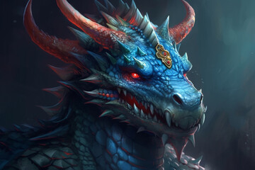 Blue dragon close up photography. AI generated
