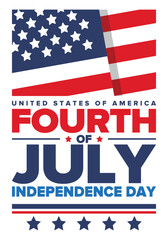 Fototapeta na wymiar Independence Day in United States of America. The Fourth of July. Happy national holiday, celebrated annual in July 4. American flag. Country freedom day. Patriotic event design. Vector poster
