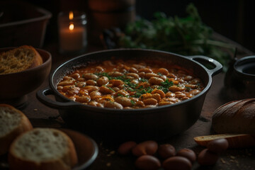 Tasty dish of beans on a plate product photography. Ai generated
