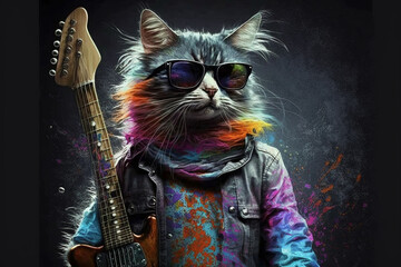 Funky and funny cat with sunglasses. Ai generated