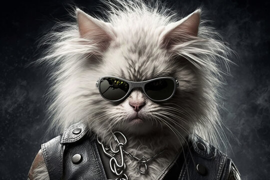 Funky and funny cat with sunglasses. Ai generated