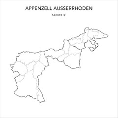 Administrative Vector Map of the Canton of Appenzell Outer-Rhodes (Appenzell Ausserrhoden) with borders of Former Districts (Bezirke) and Municipalities (Gemeinde) as of 2023 - Switzerland