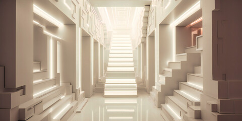 Obraz premium white hallway with stairs to go down