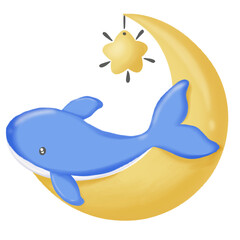 Whale with the moon and little star