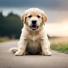 Obraz premium Labrador Retriever Puppy on the Road, Generated AI image 