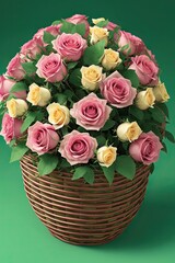 bouquet of roses in a basket