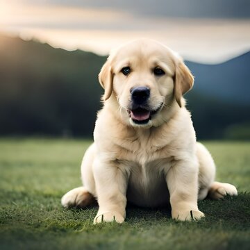Labrador Retriever Puppy on the Grass, Generative AI image