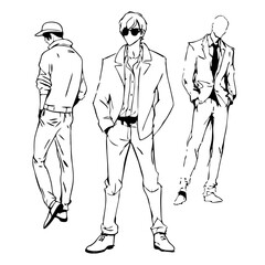 Fashionable Men Sketch Collection, Casual Fashion Illustrations on White Background