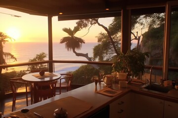 extreme close kitchen with dining room in the beach 