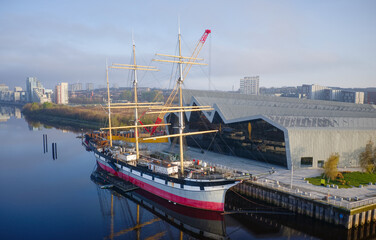 Transport museum and tall ship on the River Clyde
