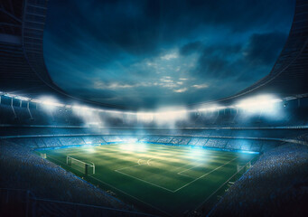 Fototapeta na wymiar an empty soccer stadium behind light beams