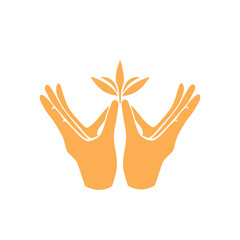 Vector illustration of yellow color with hands, Buddhist sign. Silhouette on a white background.