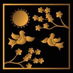 Card with flying birds on black background