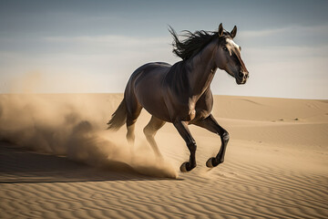 Horse running in the desert. Generative AI