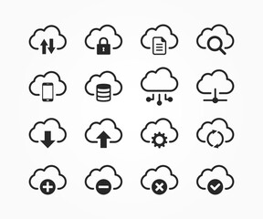 Computer cloud icon set. Cloud Hosting related line icons. Cloud storage and Network icon set.