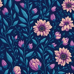 Afwasbaar fotobehang Spring flowers pattern. AI generated illustration © vector_master