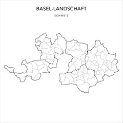 Administrative Vector Map of the Canton of Basel-Country (Basel-Landschaft) with borders of Districts (Bezirke) and Municipalities (Gemeinde) as of 2023 - Switzerland
