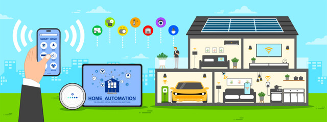 Smart home system presentation and Digital devices, Home automation or Application on smartphone for security camera, Electric appliance control, Program for monitoring or management in the buildings.