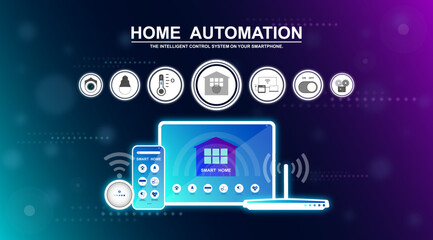 Smart home technology, Home automation system, Application on smartphone for security camera, Electric appliance or Devices control, Infographic program for monitoring or management in the buildings.