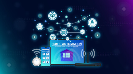 Smart home technology, Home automation system, Application on smartphone for security camera, Electric appliance or Devices control, Infographic program for monitoring or management in the buildings.