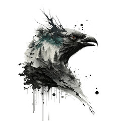 Fototapeta premium Hawk bird isolated on transparent background in black and white color