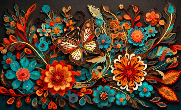 an image of bright flowers and a butterfly