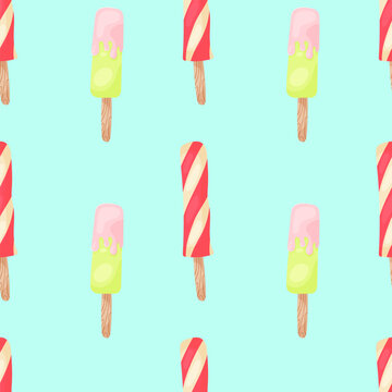 Popsicles in cartoon style seamless pattern
