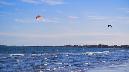 extreme paragliding soaring in Italian dunes beach