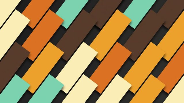 Trendy geometric rectangle shapes mosaic style background in retro 1970s color tones. Full HD and looping motion background animation.