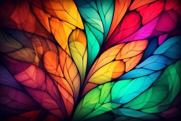 Vibrant Leaf and Dot Abstract Painting on Black Background - A Stunning Display of Color and Texture, Generative AI.