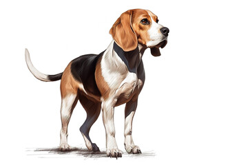 Image of beagle dog on a white background. Pet. Animals. Illustration. Generative AI.