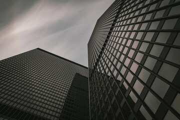 Looking up at skyscrapers in Toronto