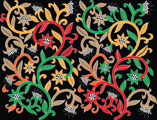 Kalamkari Flowers Seamless Pattern for digital textile allover pattern